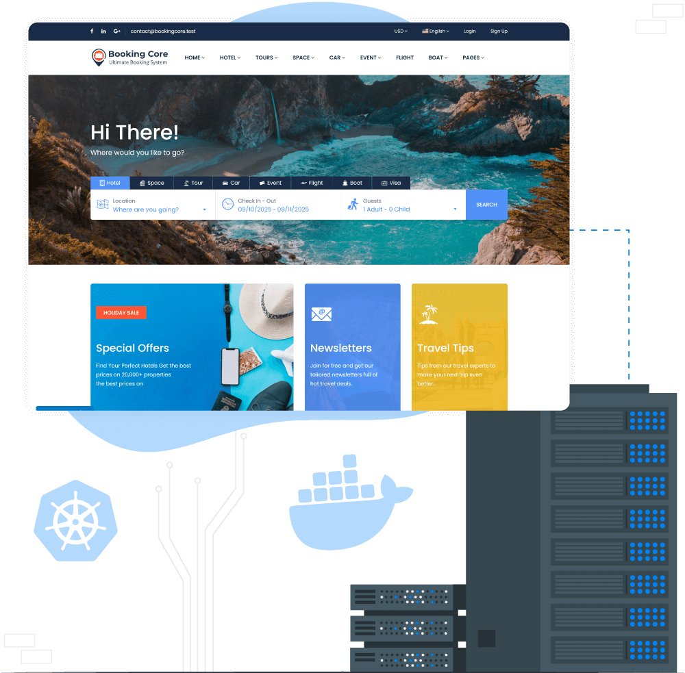Booking Core Hosting Powered by Docker & Kubernetes